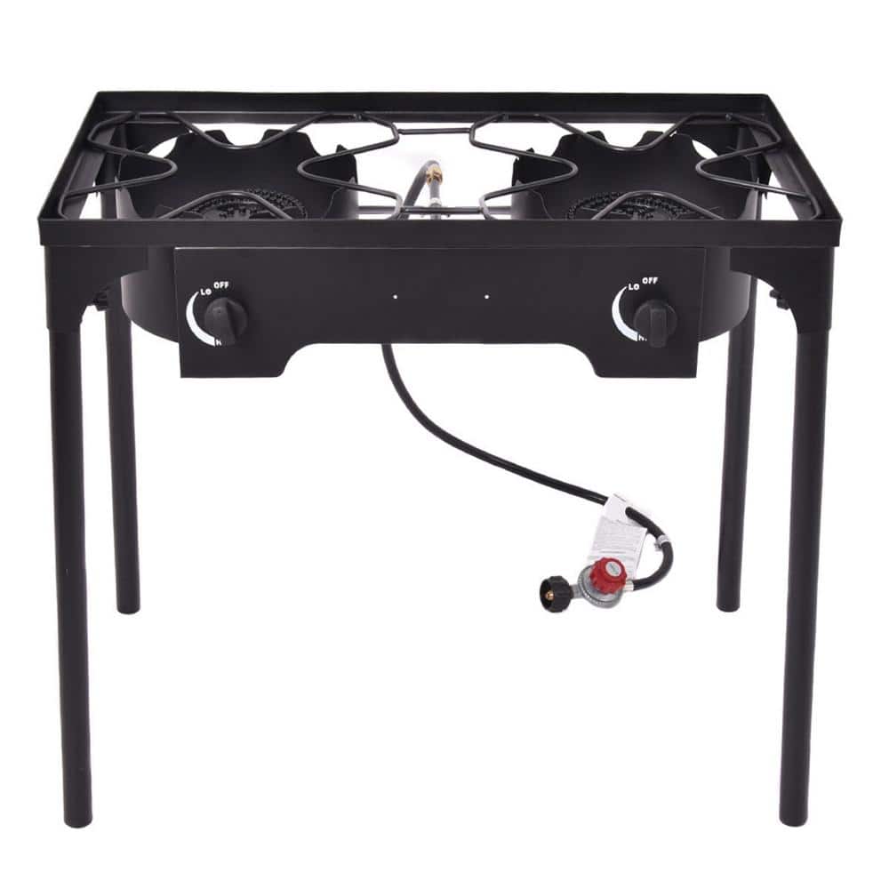 Black Cast Iron Double Burner Outdoor Gas Stove
