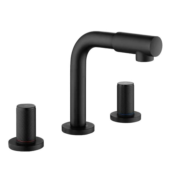 UKISHIRO 8 in. Widespread Double Handle 360-Degree Rotation Bathroom Faucet in Matte Black