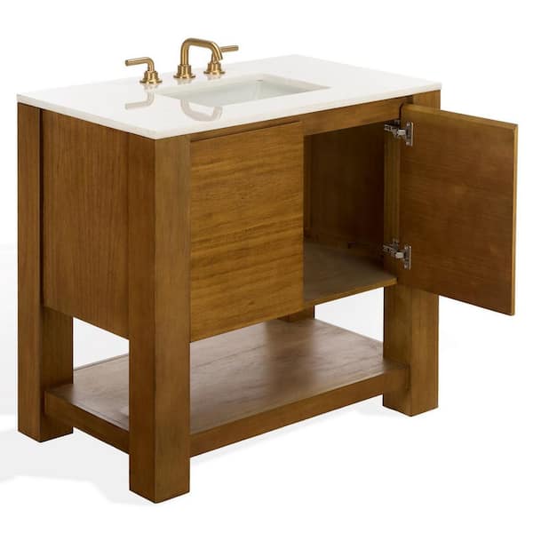 Bertino 36 in. Single Sink Light Oak Bath Vanity with White Marble Top