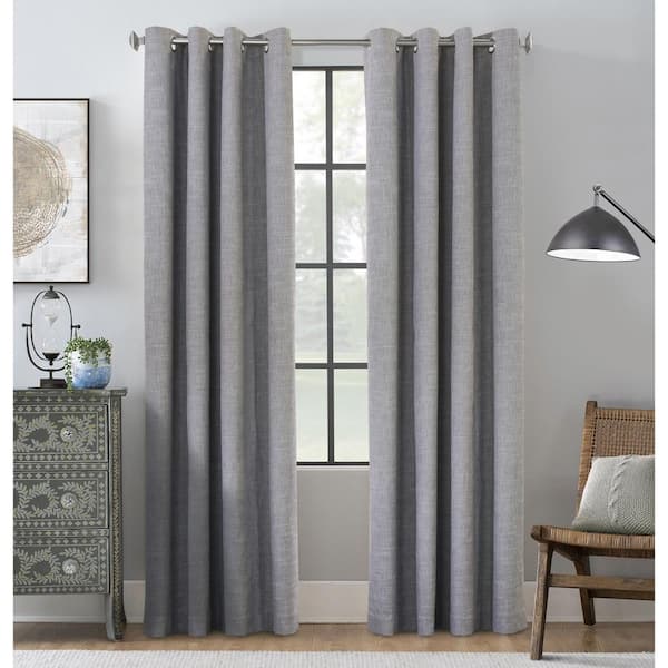 Unbranded Maya Grey Polyester Smooth 52 in. W x 95 in. L Grommet Indoor Blackout Curtain (Single Panel)