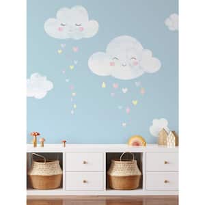 Watercolor Clouds with Heart Rain Peel and Stick Vinyl Wall Stickers