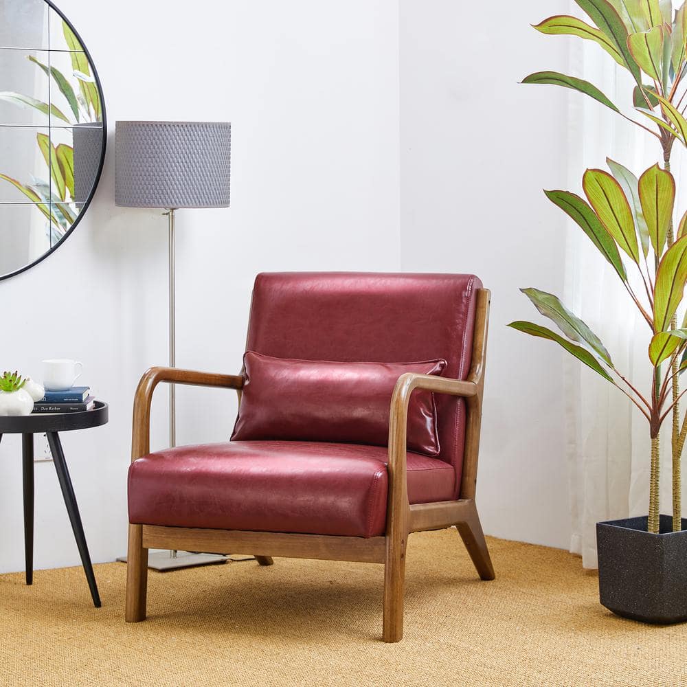 Glitzhome 30.00 in. H Mid-Century Modern Red Leatherette