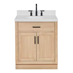 Hepburn 30 in. W x 22 in. D x 36 in. H Single Freestanding Bath Vanity in Oak with Carrara White Quartz Top