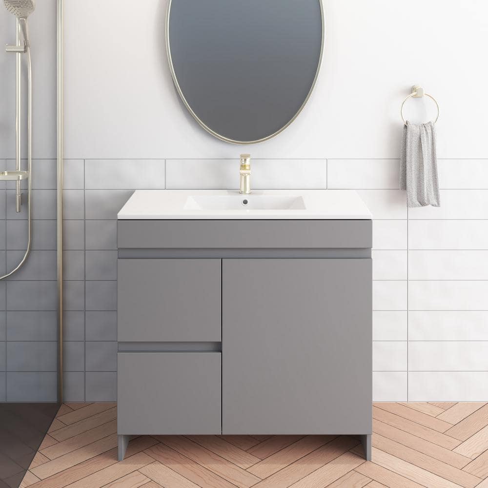 Mace 36 in. W x 18 in. D x 34 in. H Bath Vanity in Grey with White Ceramic Top and Left-Side Drawers price history on PriceWatchPro