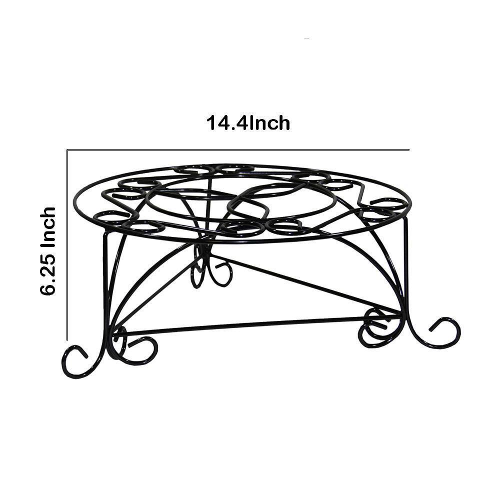 Glossy Black Round Metal Swirl Mosaic Plant Stand