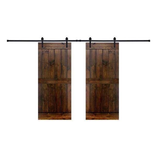 Akicon DMB Series 72 in. x 84 in. 12-Panel Dark Brown Painted Wood Sliding Door with Installation Hardware Kit