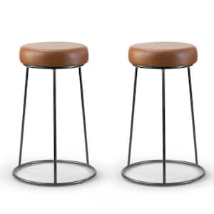 Set of 2 Amie Brown Backless Counter Stool with Gunmetal Grey Frame