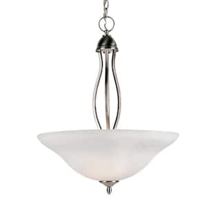 Glasswood 3-Light Brushed Nickel Pendant Light Fixture with White Frost Glass Shade