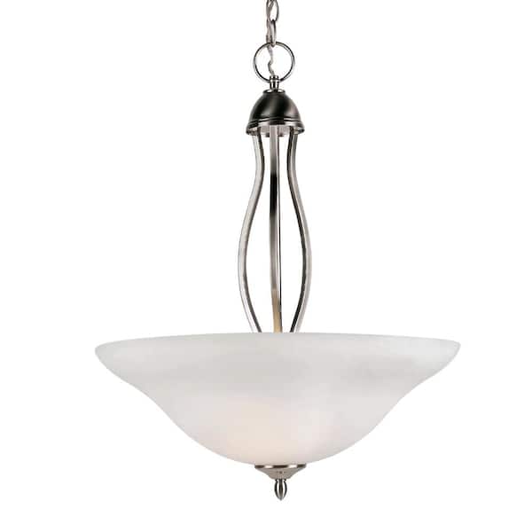 Bel Air Lighting Glasswood 3-Light Brushed Nickel Pendant Light Fixture with White Frost Glass Shade