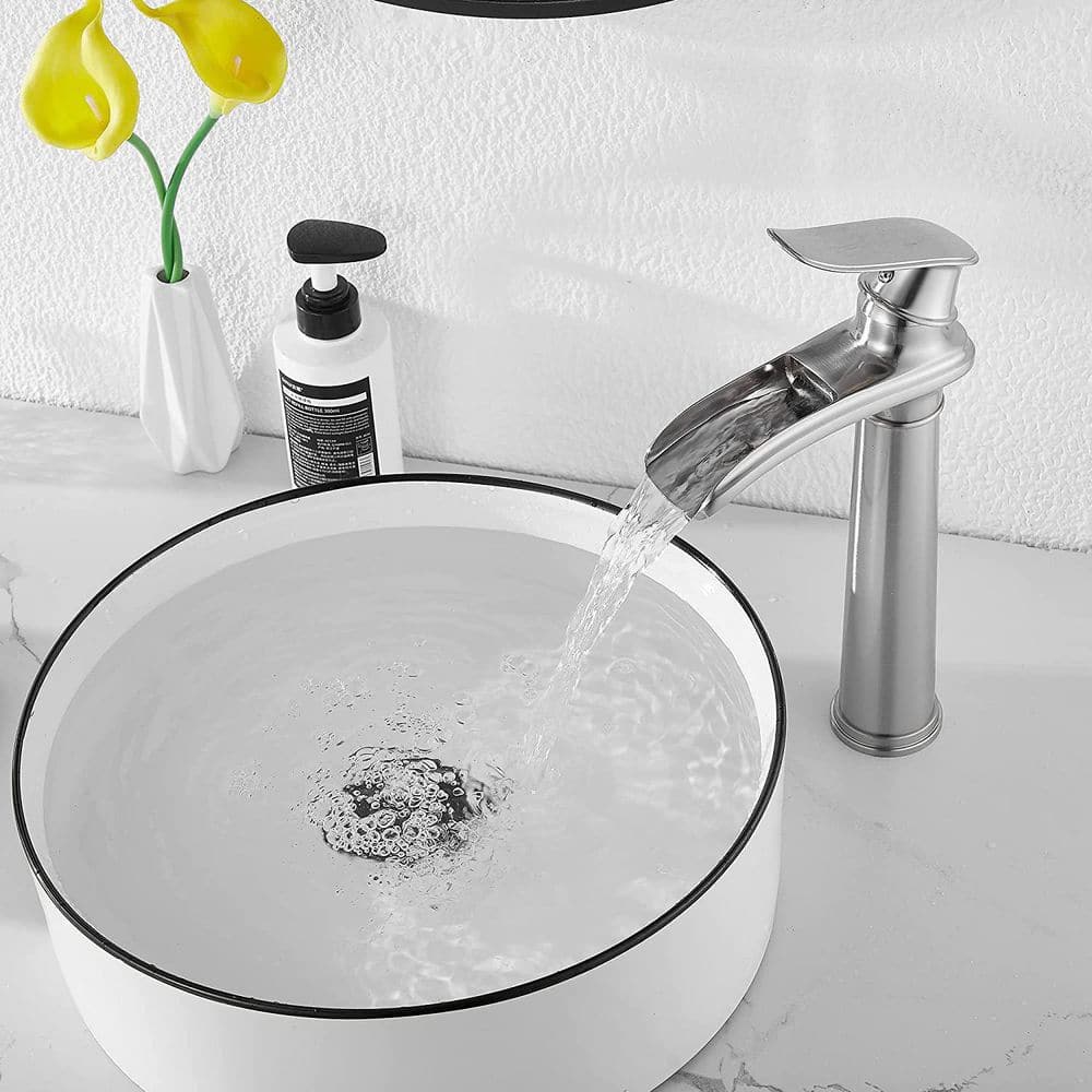 Brushed Nickel Tall Single Handle Vessel Sink Faucet