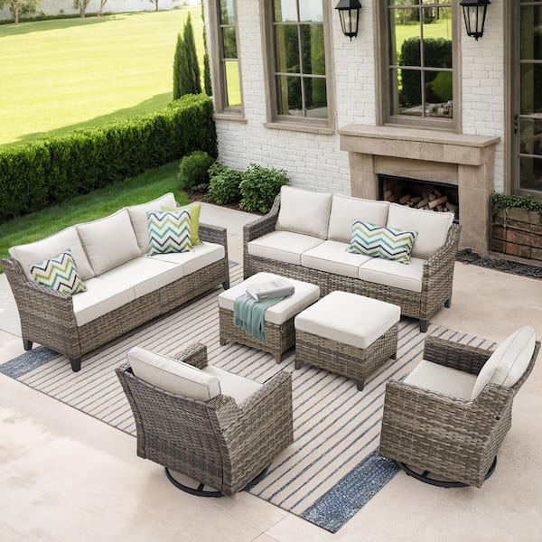 Buenaola Nyajiah 6-Piece Wicker Patio Conversation Set with Beige Cushions