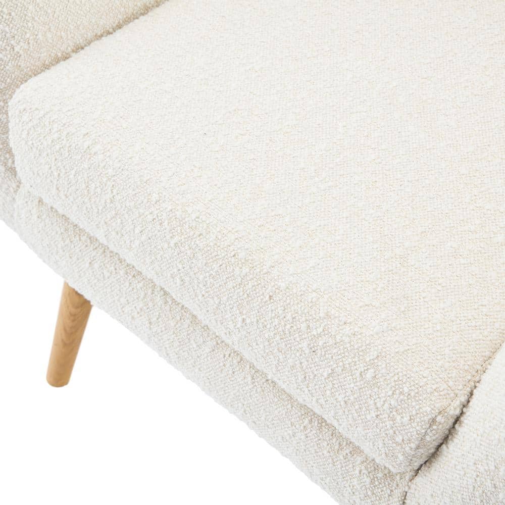 White Boucle Upholstered Accent Chair with Natural Wood Legs