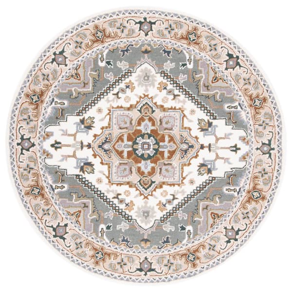 SAFAVIEH Heritage Ivory/Light Blue 6 ft. x 6 ft. Border Floral Medallion Round Area Rug