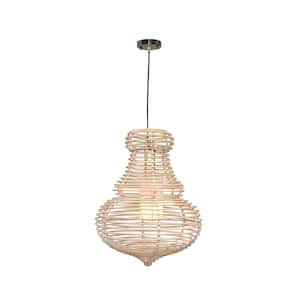 Sienna 1-Light Modern Chic Hanging Pendant In Antique White Wash Rattan Rattan