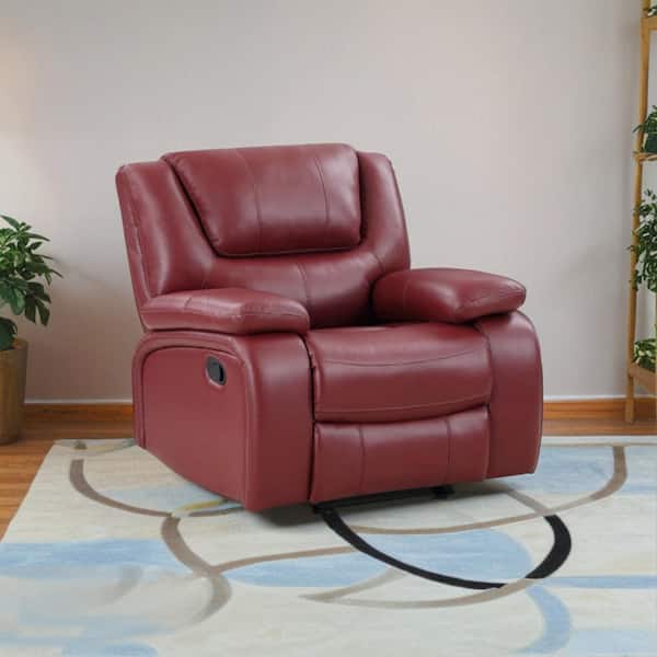 Benjara Red Faux Leather Manual Standard Recliner