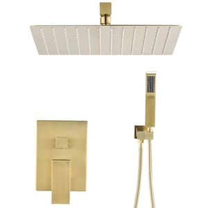 2-Spray Patterns High Pressure with 2.0 GPM 10 in. Wall Mount Dual Shower Heads Hand Shower Faucet in Brushed Gold