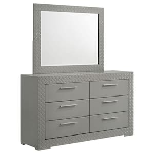 Ives Grey High Gloss 6-drawer 63 in. Dresser with Mirror