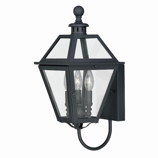 VAXCEL Nottingham 3 Light Black Empire Outdoor Wall Lantern Clear Glass