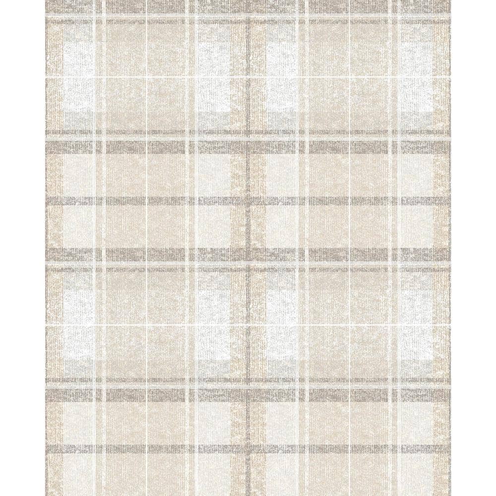Beige Tweed Plaid Peel and Stick Wallpaper Roll