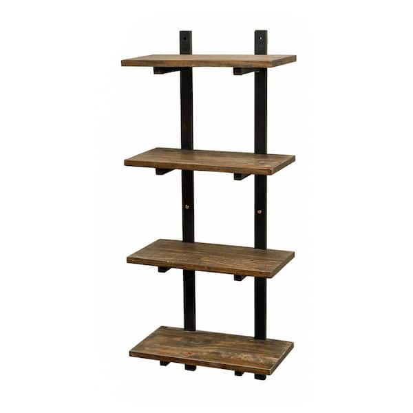 Alaterre Furniture Pomona 10" D x 20" W x 48" H Natural Metal and Solid Wood Wall Shelf
