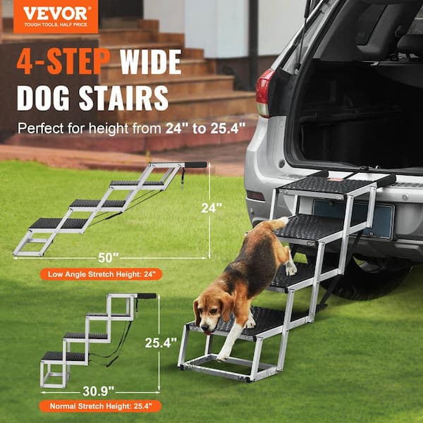 VEVOR Dog Stair for Cars Wide 4 Step Dog Car Steps Folding Dog Car Ramp with Nonslip Surface Portable Pet Steps 150 lbs. KZDGLT4STEP16LGG3V0 The Home Depot