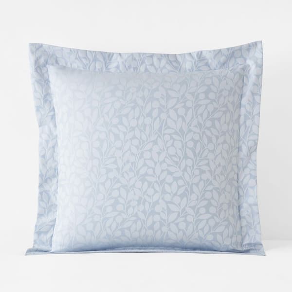 The Company Store Legends Hotel Jacquard Leaf Blue Shadow Wrinkle-Free Supima Cotton Euro Sham