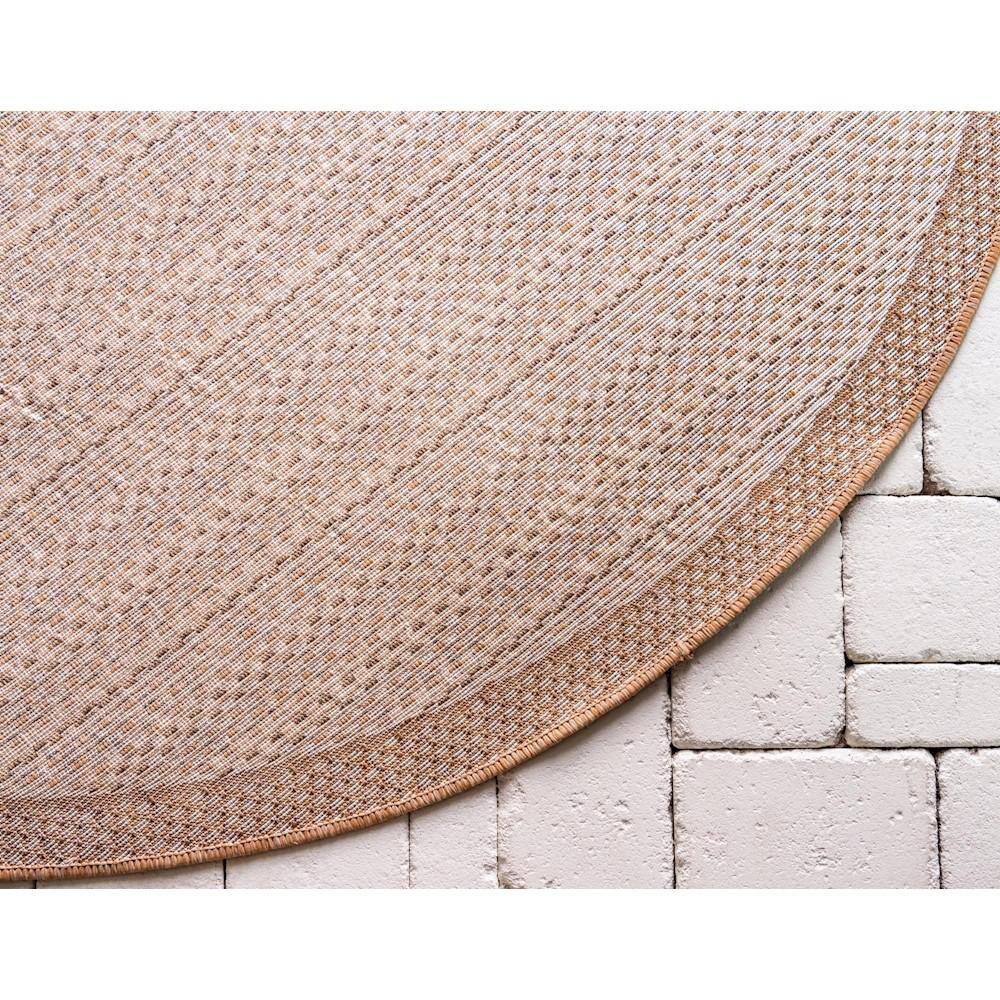 Easy-Care Reversible Stripe Round Outdoor Rug, 6'1", Light Brown