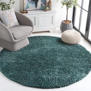 August Shag Green 7 ft. x 7 ft. Solid Round Area Rug