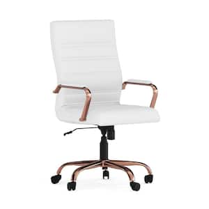 Whitney High Back Faux Leather Swivel Ergonomic Office Chair in White/Rose Gold Frame with Arms