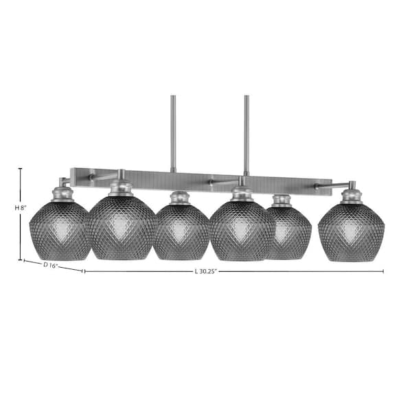 Unbranded Albany 6 Light Brushed Nickel Downlight Chandelier, Linear Chandelier for the Kitchen with Smoke Textured Glass Shades