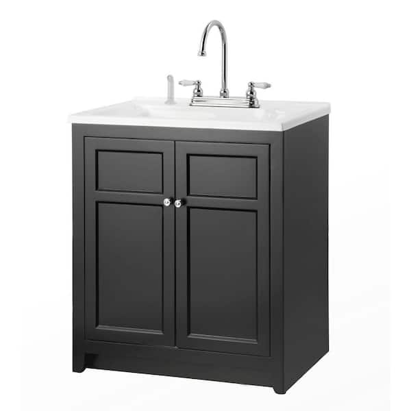 Foremost Conyer 30 in. Laundry Vanity in Black and Premium Acrylic Sink and Faucet Kit