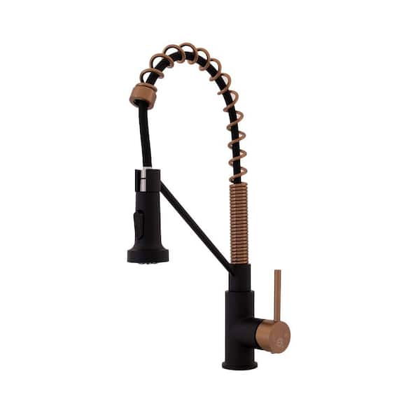 S STRICTLY KITCHEN + BATH Monash Single Handle Pull-Down Sprayer Kitchen Faucet in Matte Black and Copper