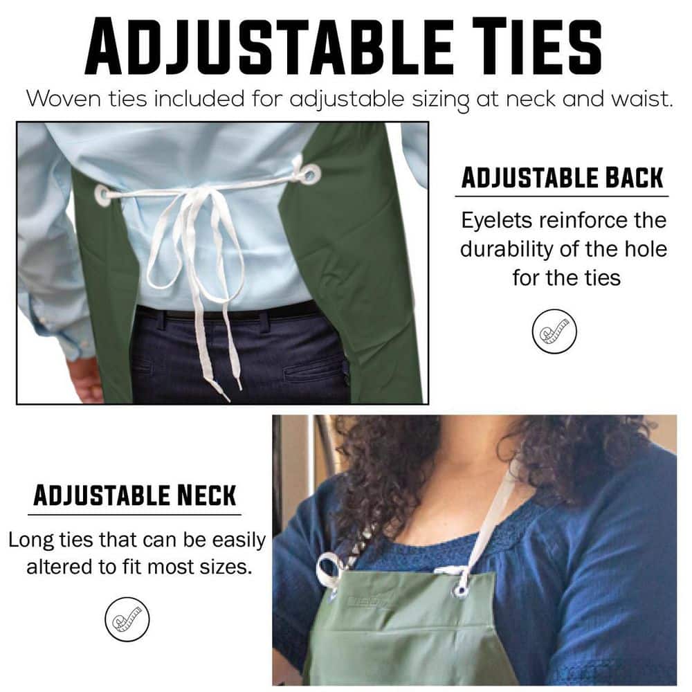 Green Adjustable Waterproof Vinyl Bib Apron, Small