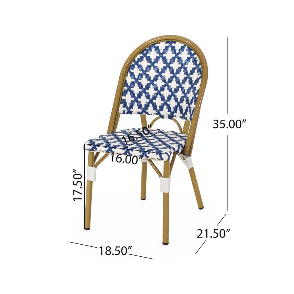 Blue and White Bamboo Print Outdoor Bistro Chair Set