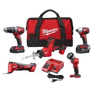 M18 18V Lithium-Ion Cordless Combo Kit (5-Tool) with One 3.0 Ah and One 1.5 Ah Battery, 1 Charger, 1 Tool Bag