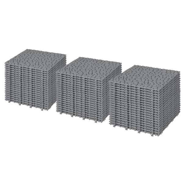 Sudzendf 12 x 12 in. Gray Plastic Waterproof Outdoor Interlocking Deck Tiles, Pebble Stone Pattern Pack of 60