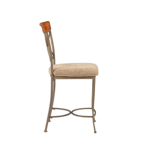 Masson 24.5 in. Cherry/Bronze High Back Metal Counter Stool with Fabric Seat