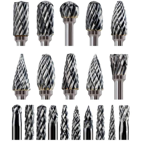 1/8 in. Tungsten Carbide Rotary Bit, Double Cut Carbide Burr Assortment (20-Piece)