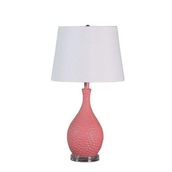 28 in. Pink Bedside, Task and Reading Table Lamp for Living Room, Bedroom with White Linen Shade No Bulbs Included