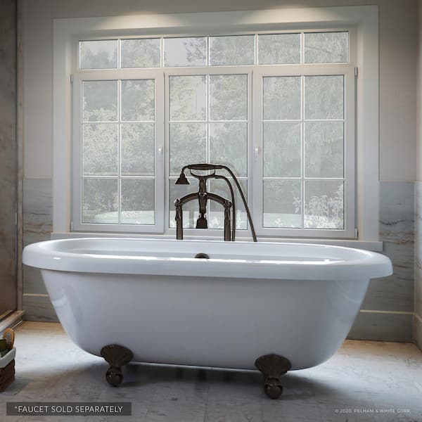 PELHAM & WHITE W-I-D-E Series Dalton 60 in. Acrylic Clawfoot Bathtub in White, Ball-and-Claw Feet, Drain in Oil Rubbed Bronze