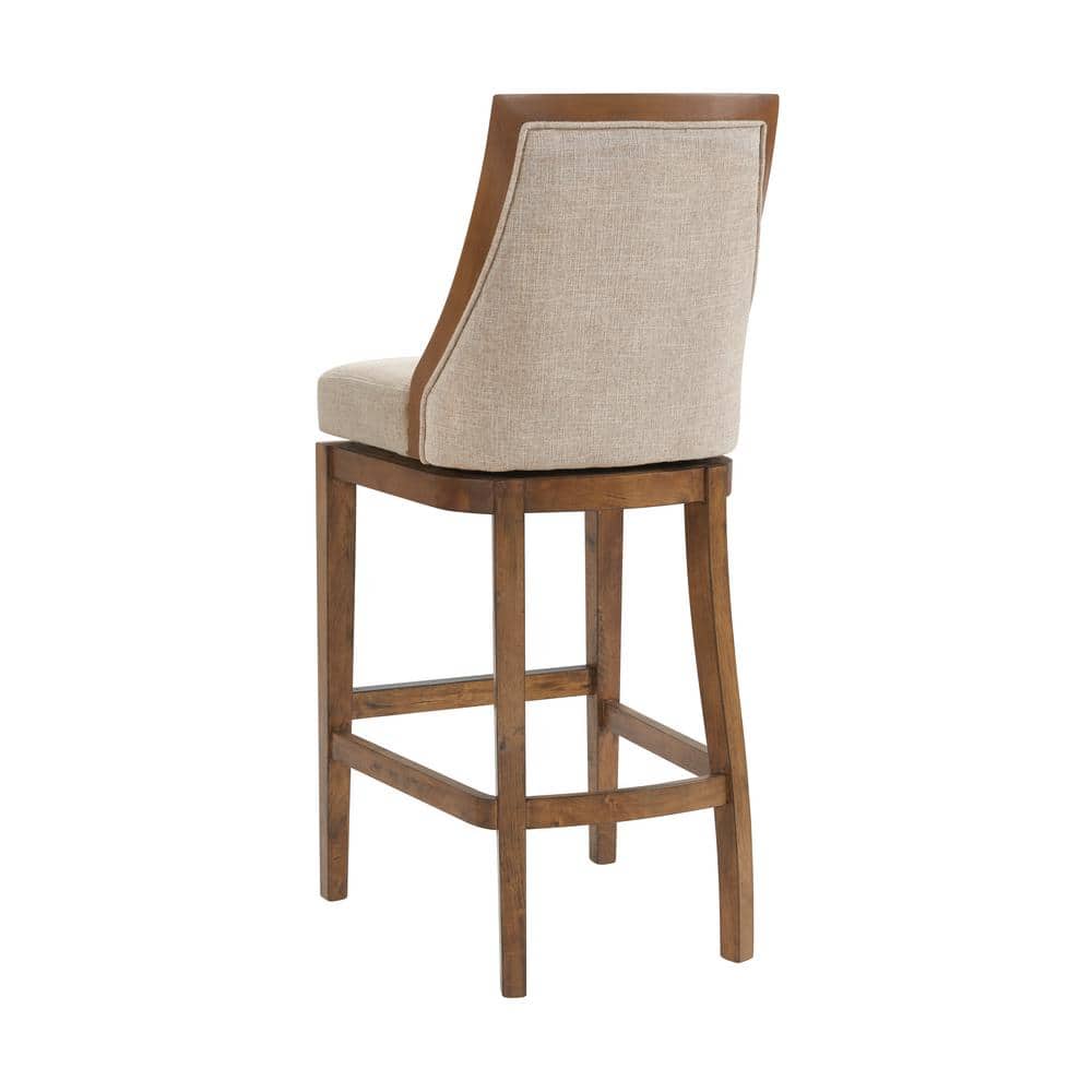 Ellie Brown Wood and Linen Swivel Bar Stool