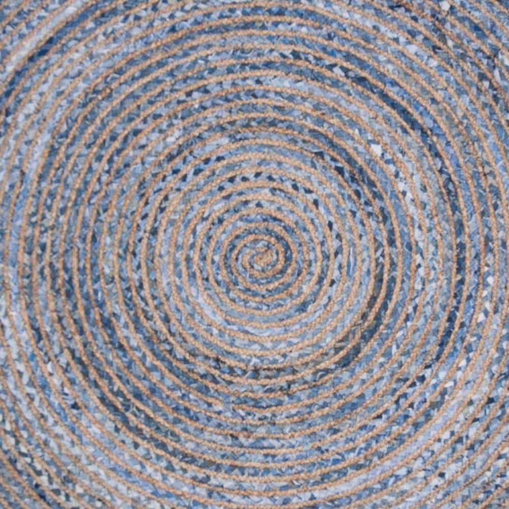 Handwoven Coastal Charm Blue/Natural Cotton Round Rug, 6'