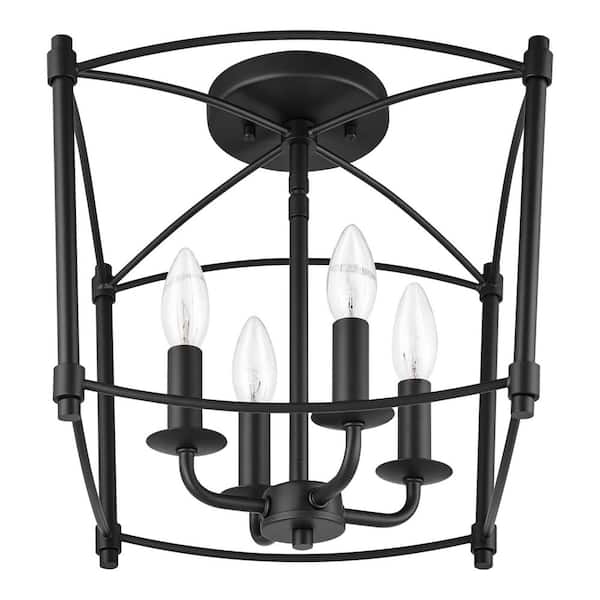 Marston 12 in. W x 12.8 in. H 4-Light Gold Semi-Flush Mount Ceiling Light with Metal Frame