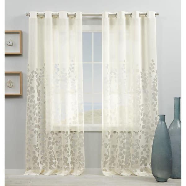 EXCLUSIVE HOME Wilshire Ivory Nature Sheer Grommet Top Curtain, 54 in. W x 108 in. L (Set of 2)