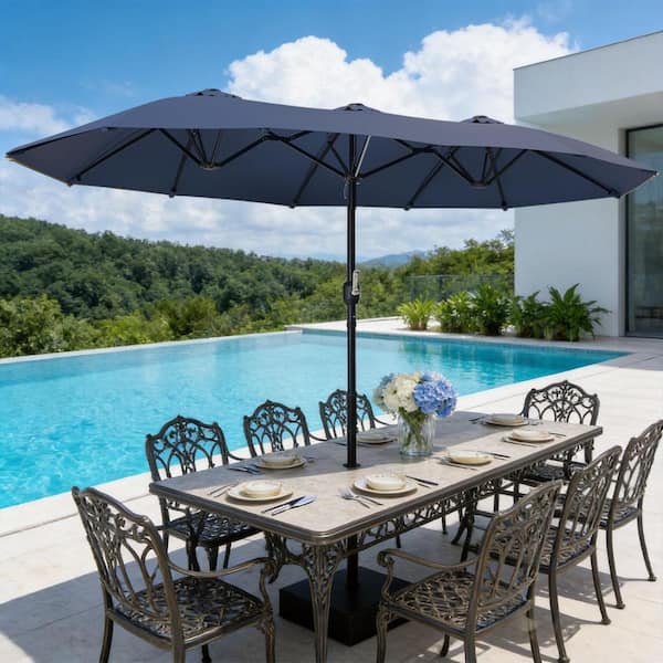 9 vinyl patio umbrella 9'ft Patio Umbrella Push Button Tilt Double Wind Vents Includes Base S