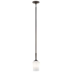 Aubrey 1-Light Olde Bronze Transitional Shaded Kitchen Mini Pendant Hanging Light with Satin Etched Glass