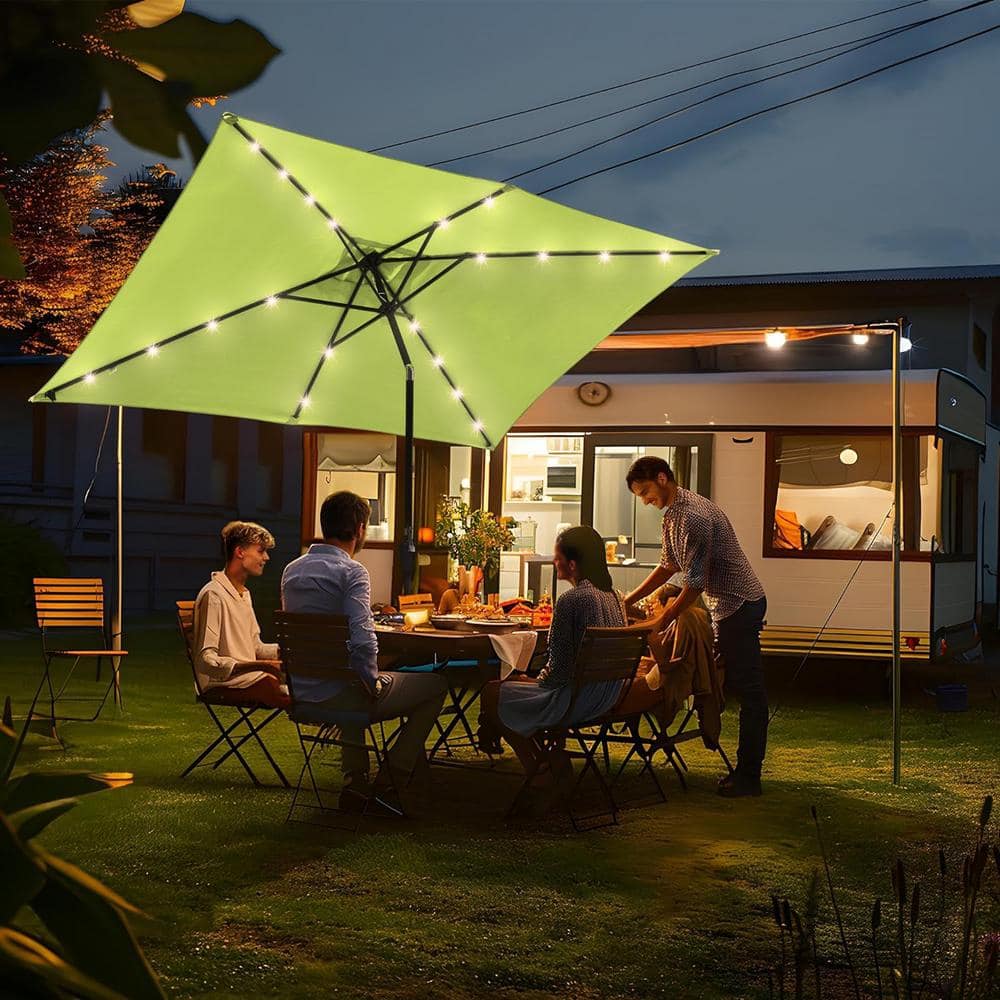 10 ft Lime Green Solar Powered LED Rectangle Patio Umbrella with Black Steel Pole