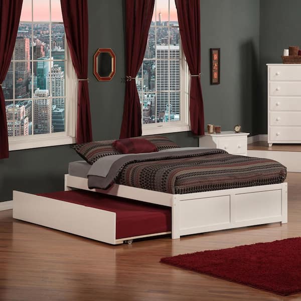 Concord White Solid Wood Frame King Platform Bed with Twin XL Trundle and Footboard