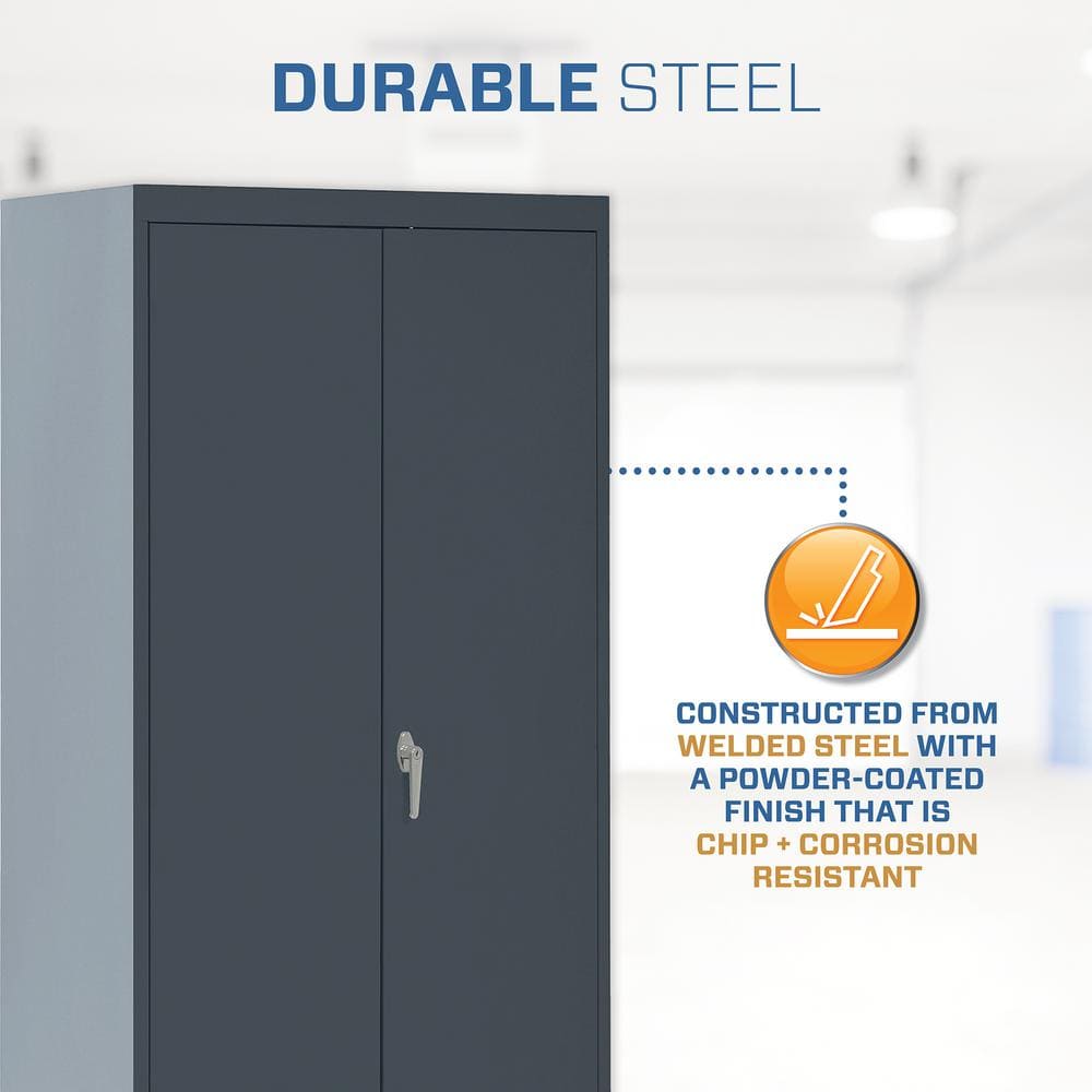 Charcoal Gray Lockable Office Storage Cabinet with Adjustable Shelves