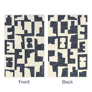 Viktoria Modern Abstract Reversible Machine Washable Area Rug Navy 6'7" ft. x 9' ft. Area Rug